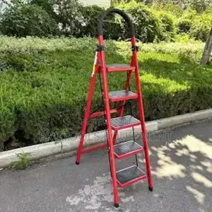 5 steps red steel step ladder