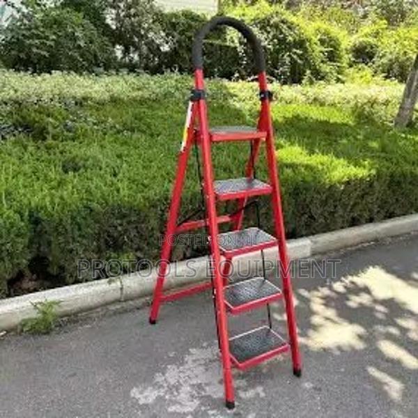5 steps red steel step ladder