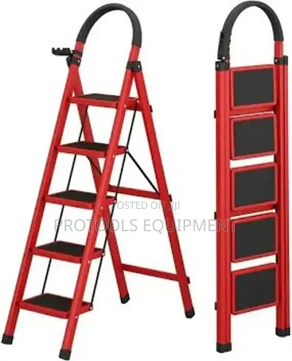 5 steps red steel step ladder