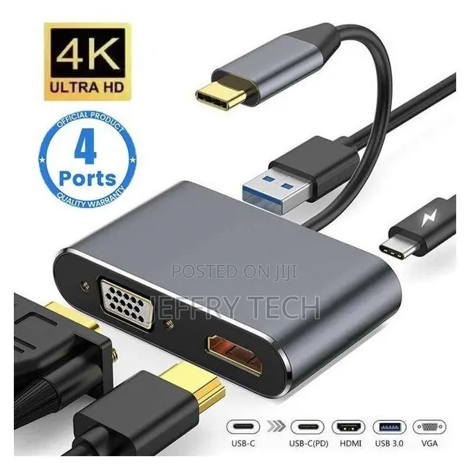 USB C Hub 4 in 1 Type C 3.0 Adapter to HDMI VGA PD Fast Charge SPL