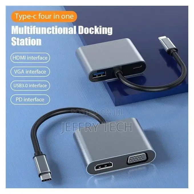 USB C Hub 4 in 1 Type C 3.0 Adapter to HDMI VGA PD Fast Charge SPL