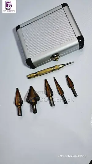5PCS HSS Titanium Step Drill Bit Set with Automatic Center Punch
