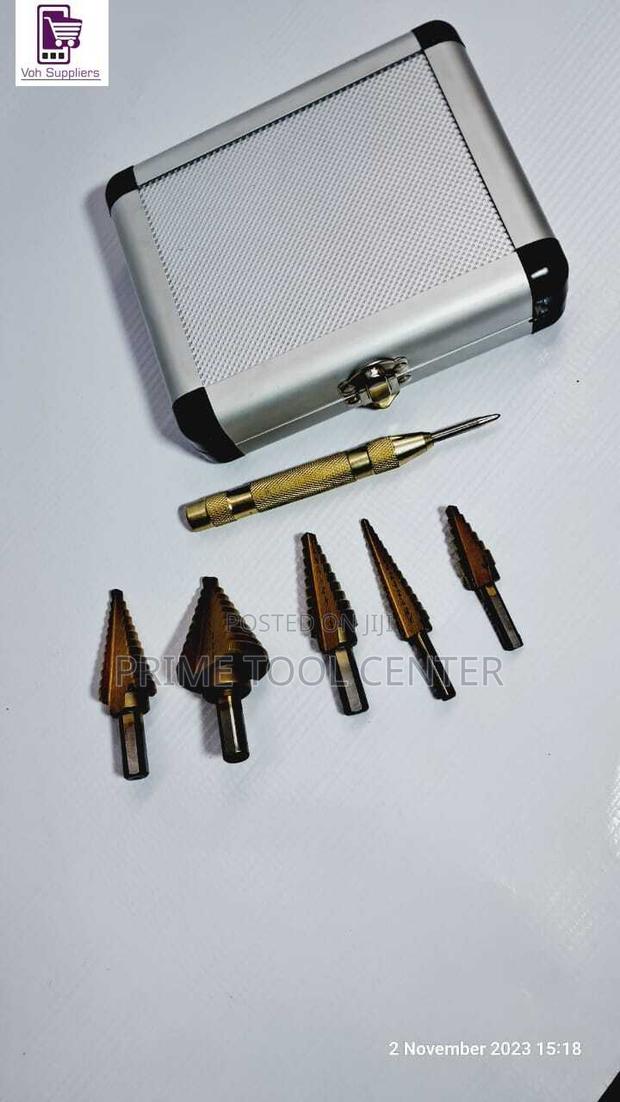 5PCS HSS Titanium Step Drill Bit Set with Automatic Center Punch