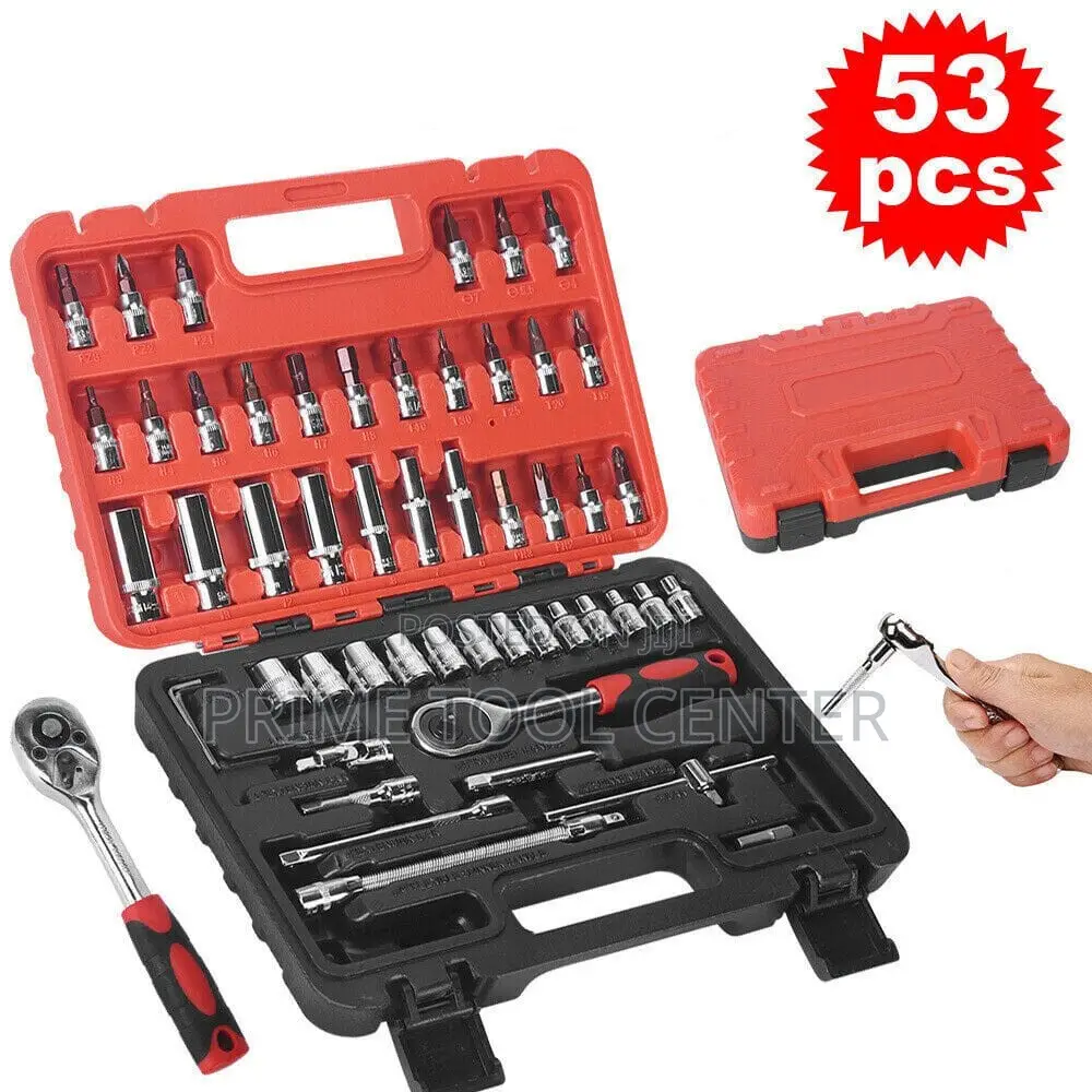 53pcs 1/4in Socket Set Ratchet Torque Wrench Combo CRV Auto Car
