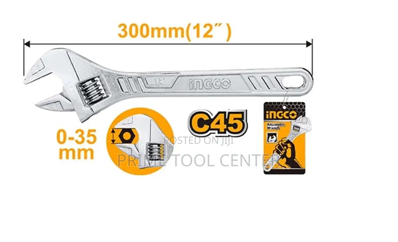 ingco Adjustable wrench Length:300mm(12″”)