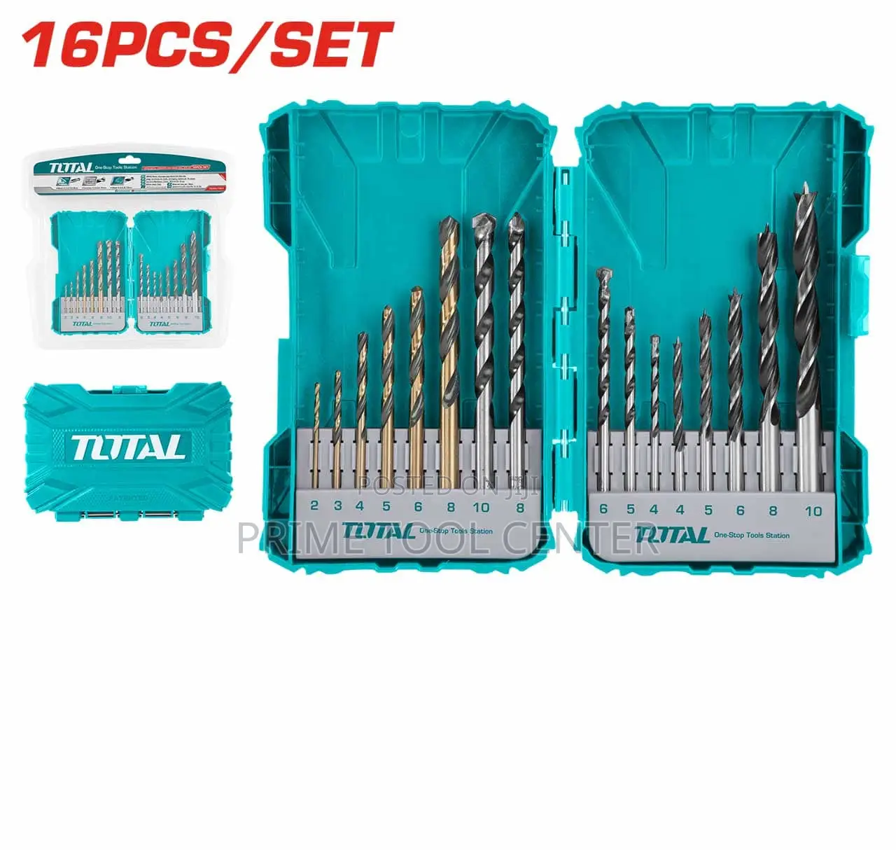 TOTAL 16PCS Metal, Concret and wood drill bits set