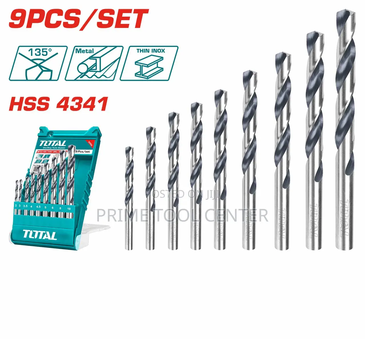TOTAL 9PCS HSS twist drill bits set