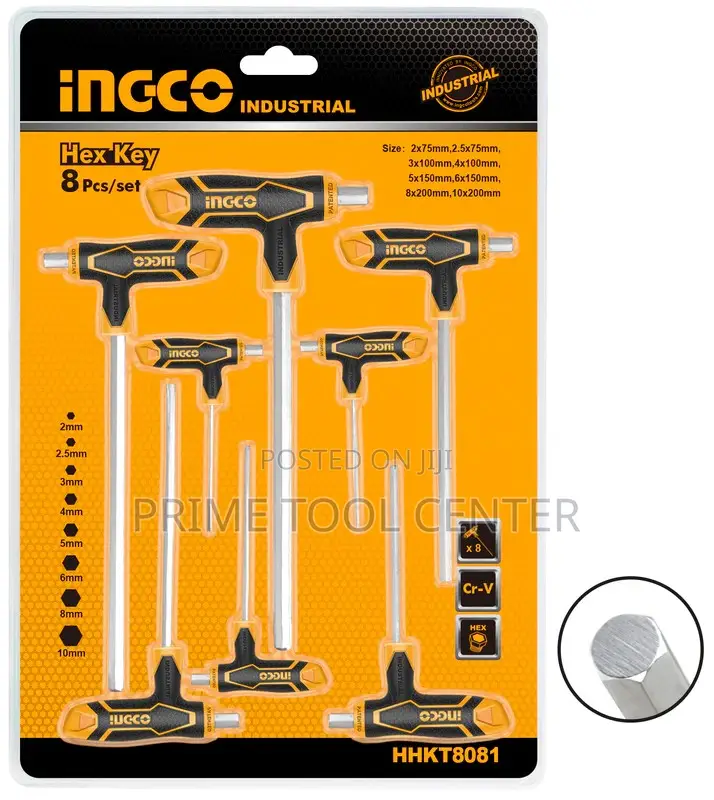 INGCO 8 Pcs T-handle hex wrench set