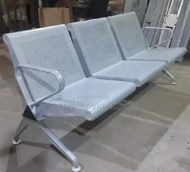 Office Bench; 3-Link Non Padded Steel Waiting Bench