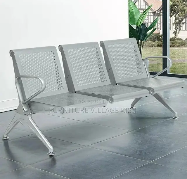Office Bench; 3-Link Non Padded Steel Waiting Bench