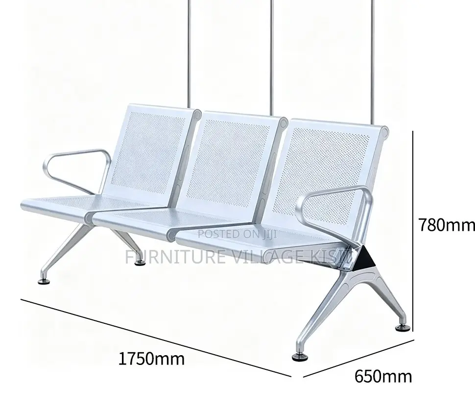 Office Bench; 3-Link Non Padded Steel Waiting Bench