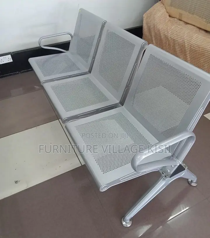 Office Bench; 3-Link Non Padded Steel Waiting Bench