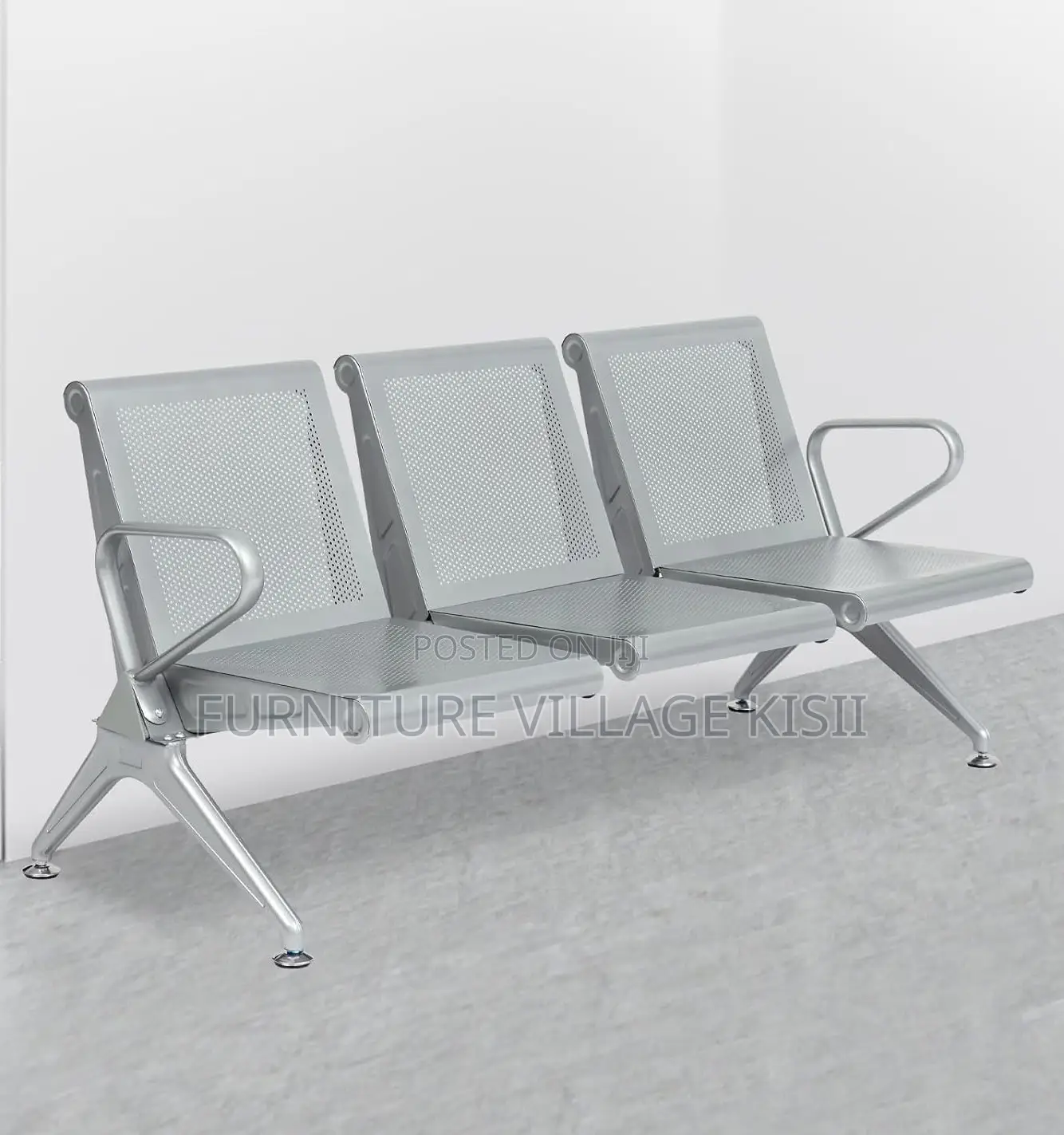 Office Bench; 3-Link Non Padded Steel Waiting Bench