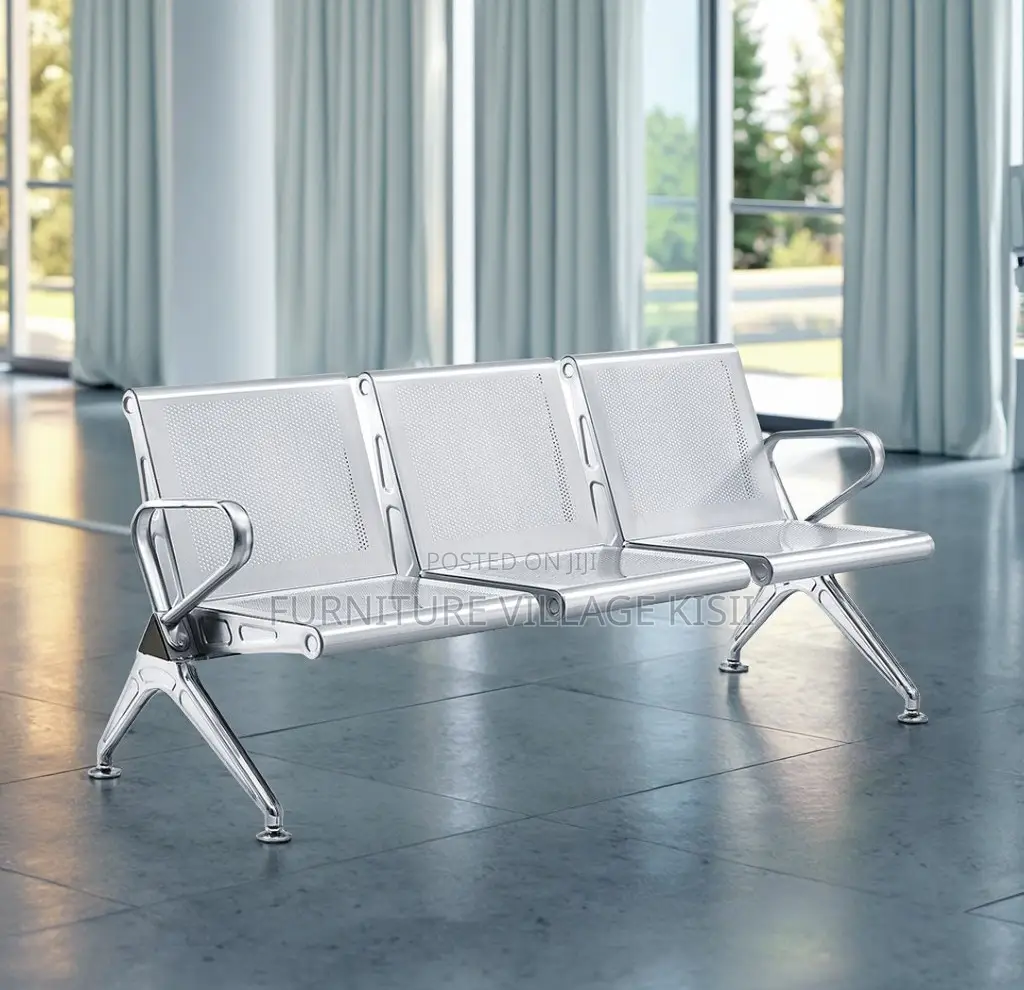 Office Bench; 3-Link Non Padded Steel Waiting Bench
