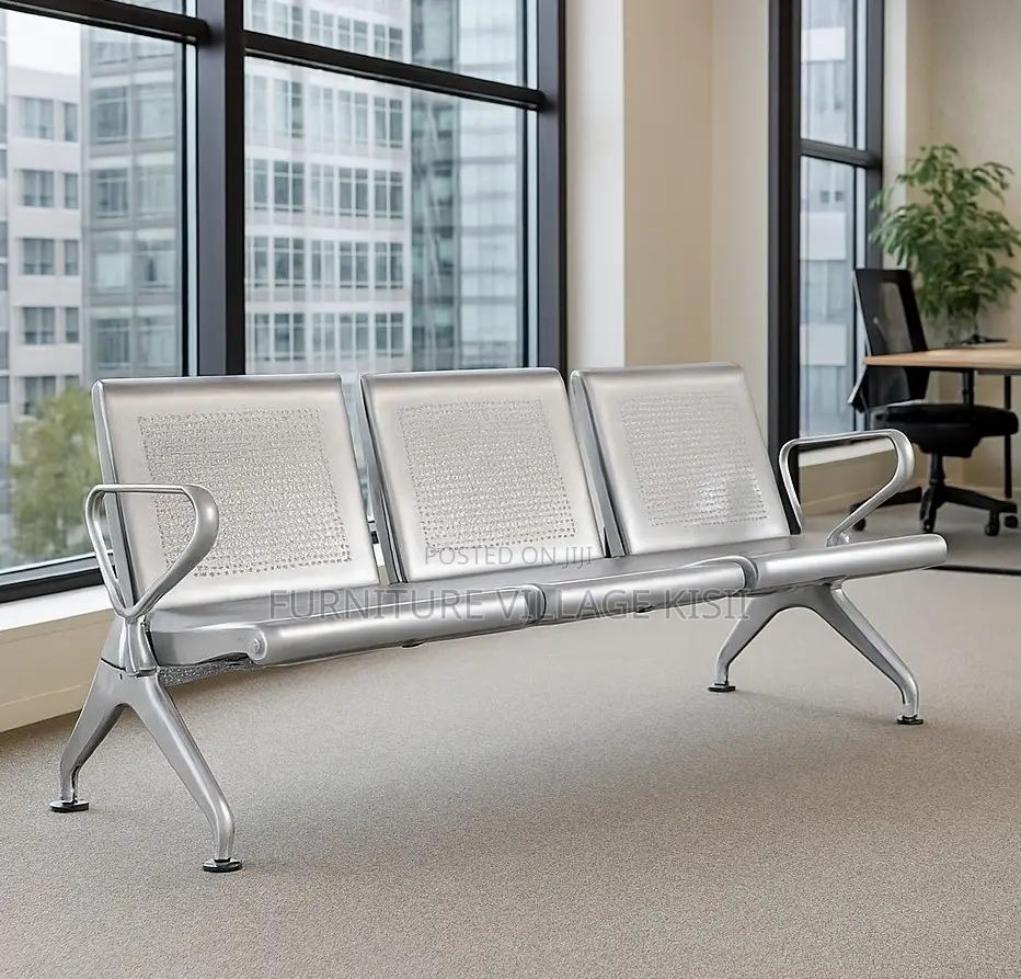 Office Bench; 3-Link Non Padded Steel Waiting Bench