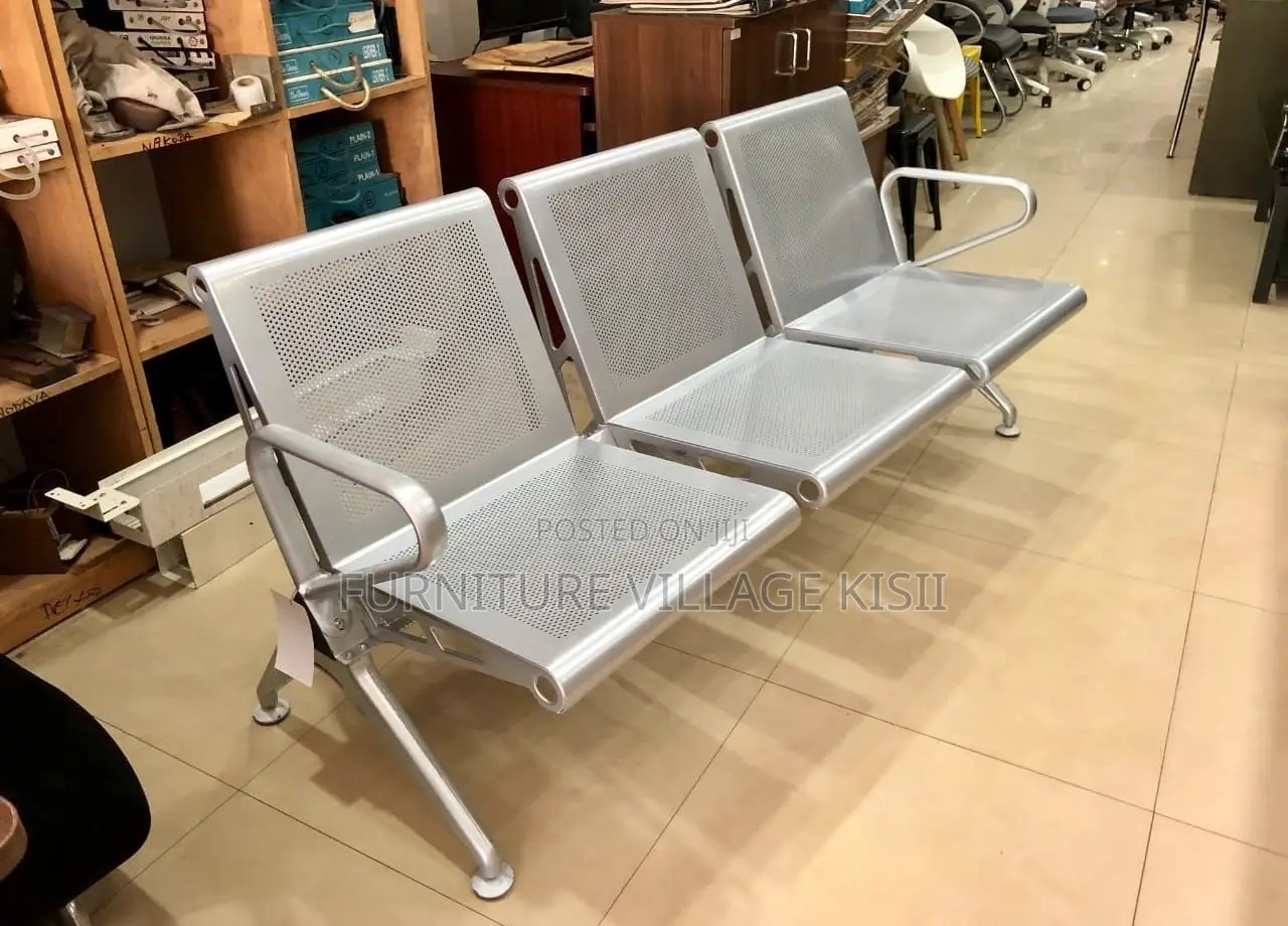 Office Bench; 3-Link Non Padded Steel Waiting Bench