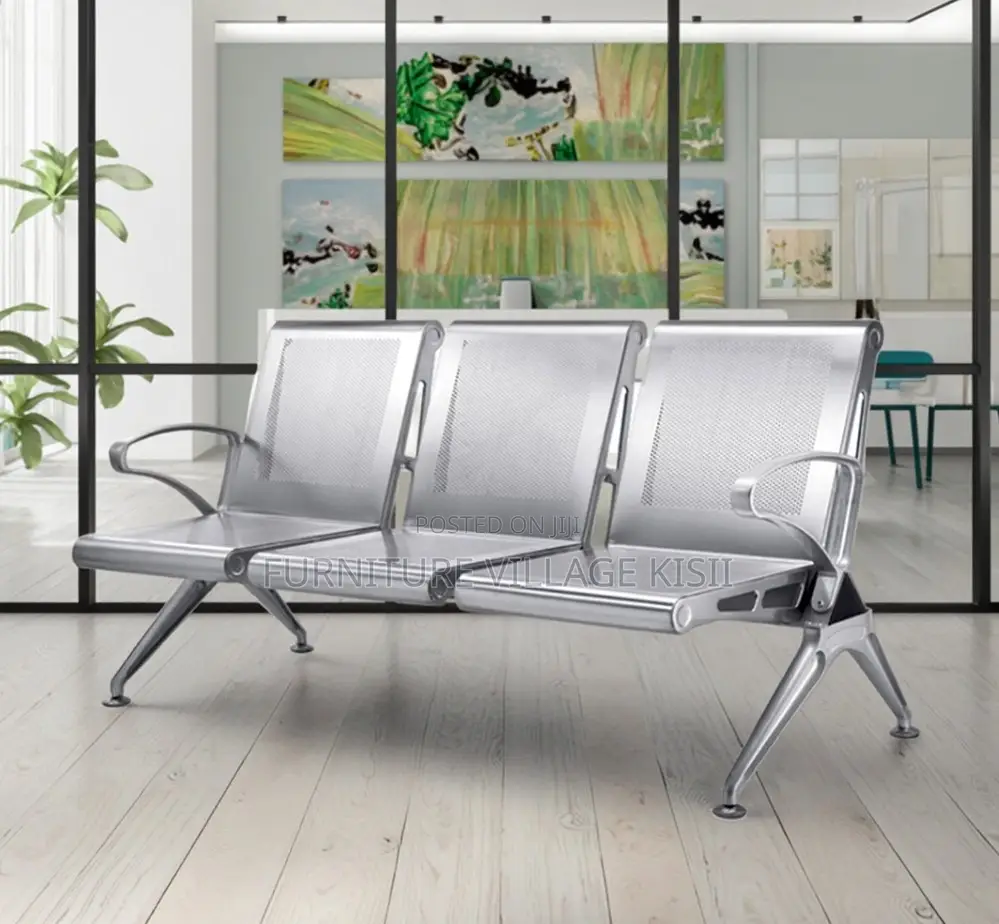 Office Bench; 3-Link Non Padded Steel Waiting Bench