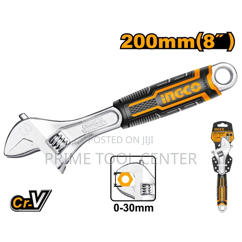 INGCO Adjustable wrench Length:200mm(8″),CrV