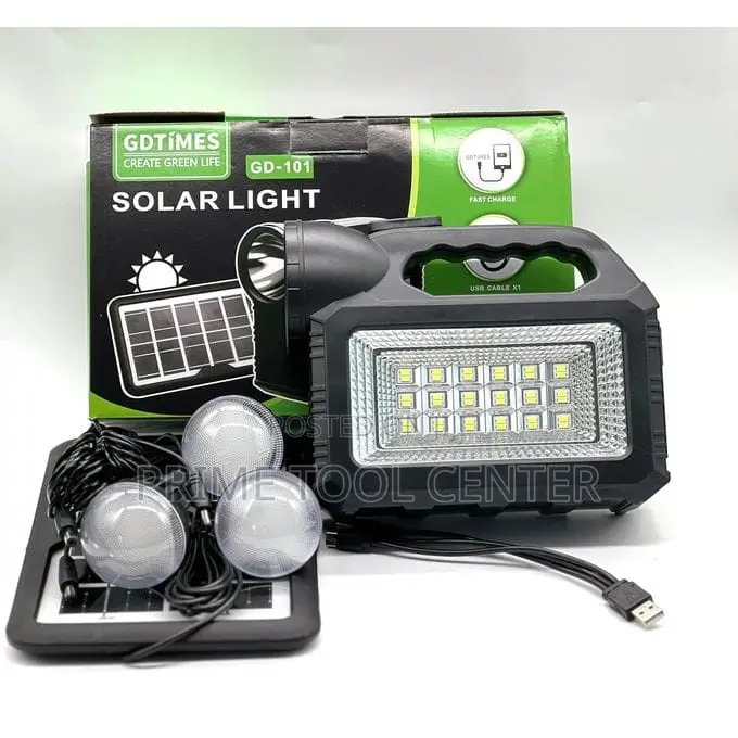GDTIMES Solar Lighting System with 3 Light Bulbs, Mobile Charging