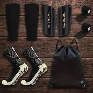 5-in-1 Premium Soccer Gear setGrip Socks Shin Guards Sleeves Tape Bag
