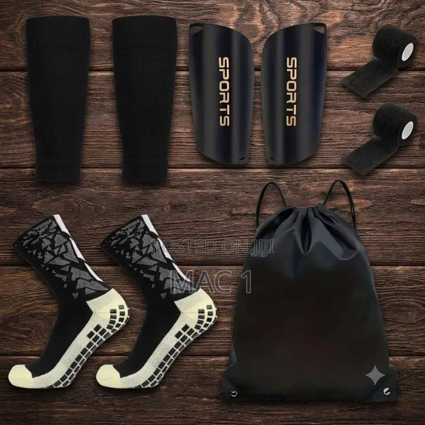 5-in-1 Premium Soccer Gear setGrip Socks Shin Guards Sleeves Tape Bag