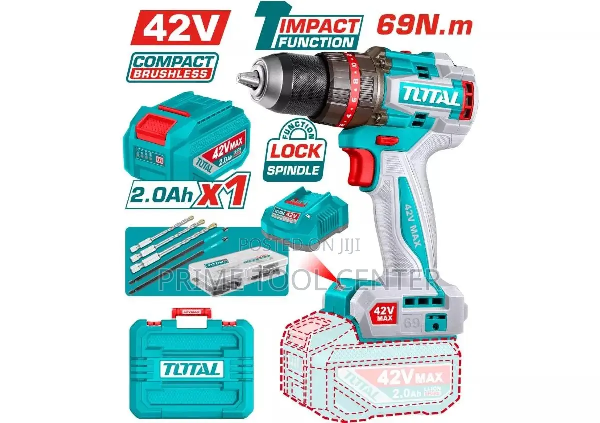 Total Compact Brushless Cordless Impact Drill 69Nm 42v
