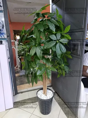 Artificial Mango Plant in a Black Spiral Vase - Elegant Home Decor