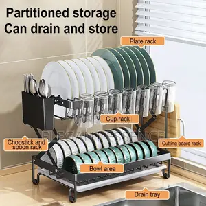 2 Tier Dish Rack With Cutlery Holder Chop Board Holder