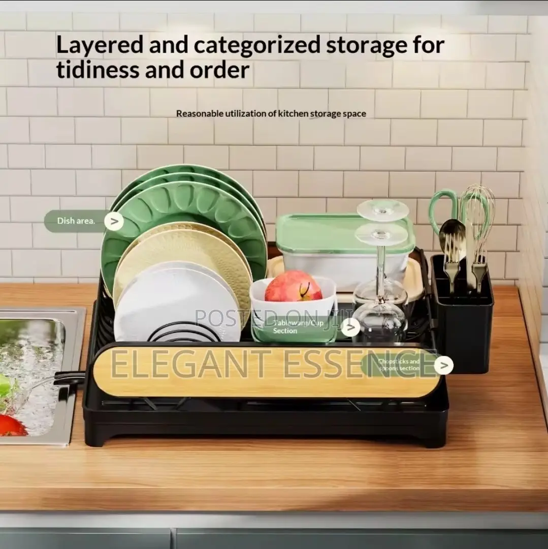 Compact Countertop Minimalist Dish Rack With Modern Wood-Grain Design
