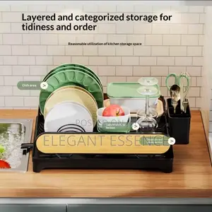 Compact Countertop Minimalist Dish Rack With Modern Wood-Grain Design