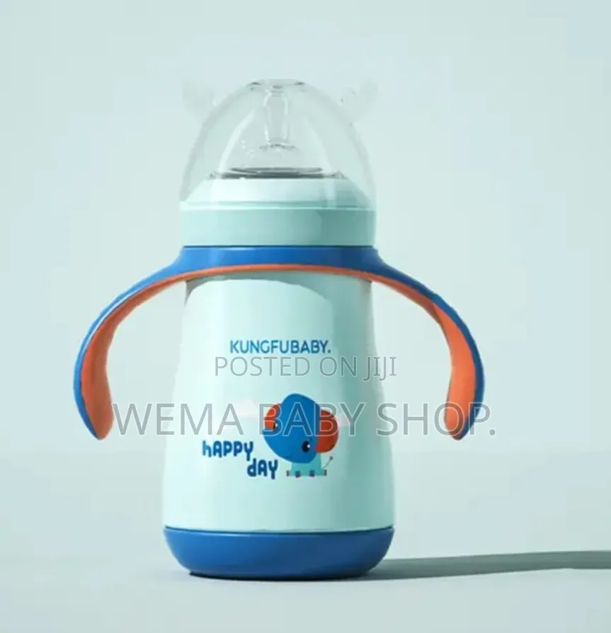 Anti-Colic Stainless Steel Baby Feeding Bottle With Training Handles.