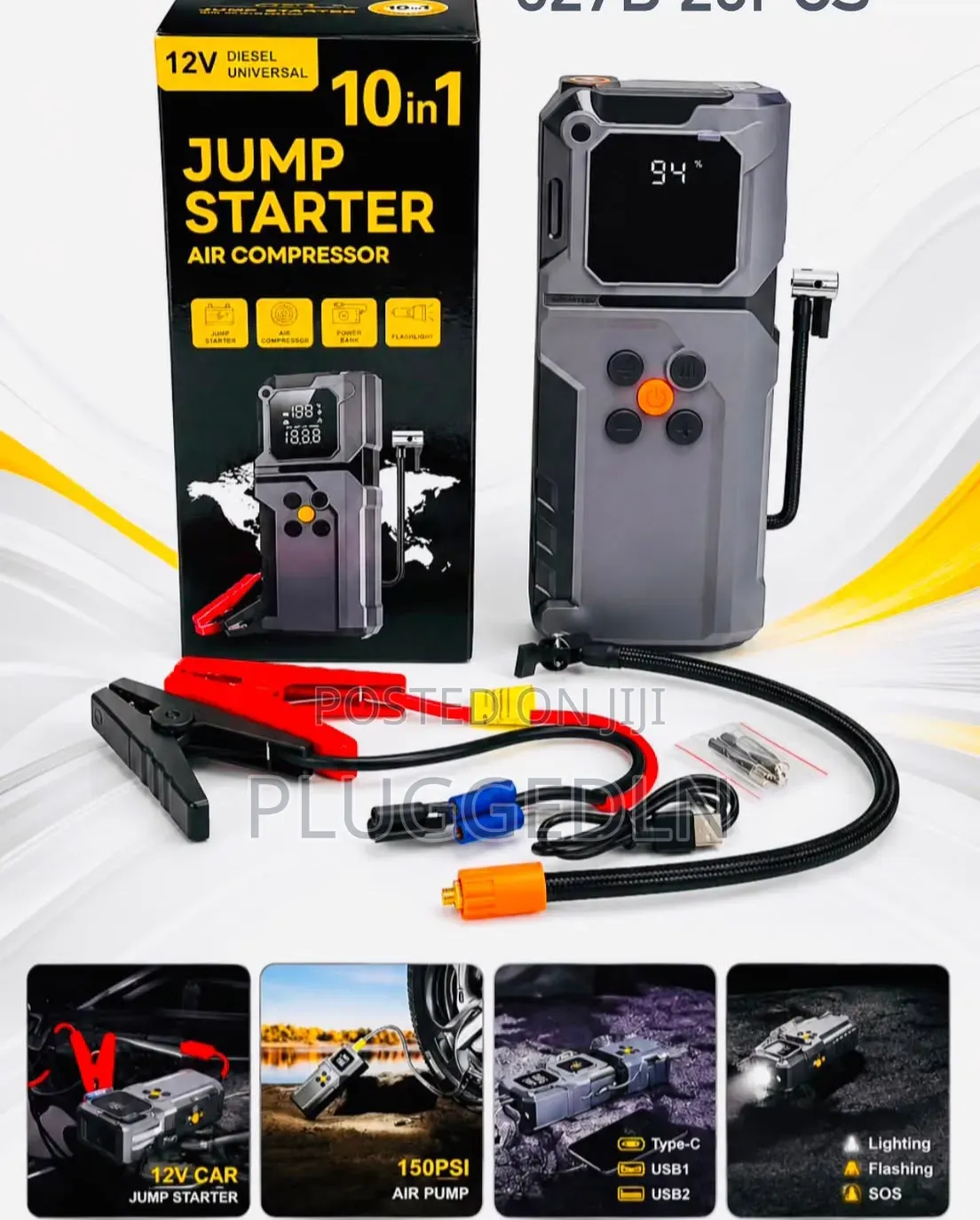10-in-1 12V Portable Jump Starter and Air Compressor
