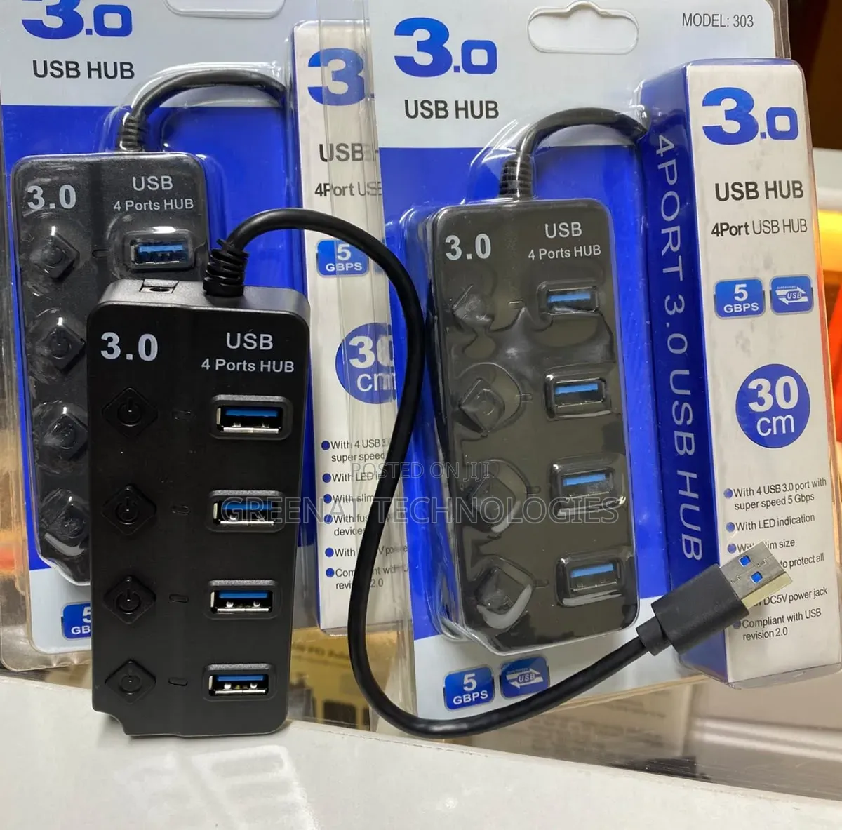 USB 3.0 Hub 4 Ports High Speed 5Gbps Hub With Switches