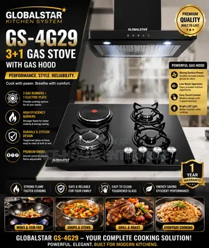 Globalstar GS-4G29 3+1 Gas Stove With Gas Hood – Powerful Stylish
