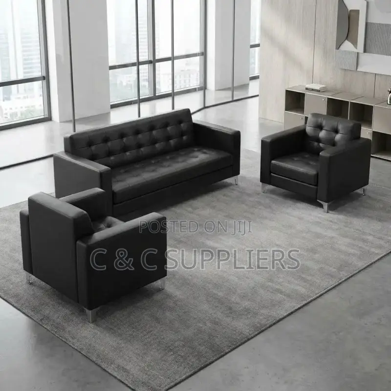 5-Seater Black Waiting Sofa