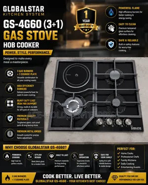Globalstar GS-4G60 3+1 Gas Hob Cooker – Stylish Powerful