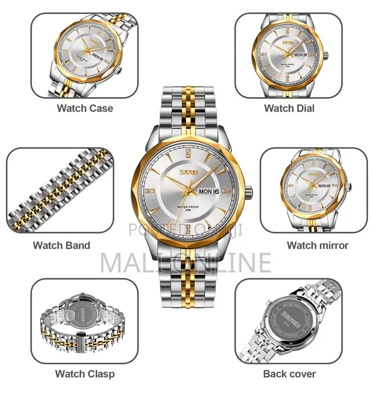 Stainless Steel Men’s Quartz Wristwatch Date Day Display SKMEI 9268