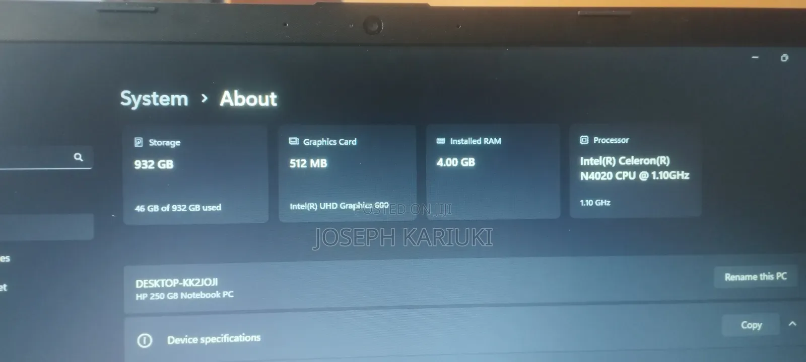 Laptop HP 250 G8 4GB Intel Celeron HDD 1T