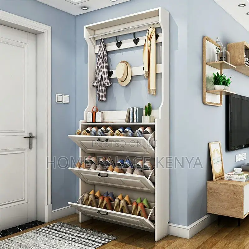 Shoe Rack; Modern Wooden Three Drawer Shoe Rack for Home Storage