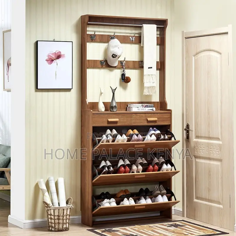 Shoe Rack; Modern Wooden Three Drawer Shoe Rack for Home Storage