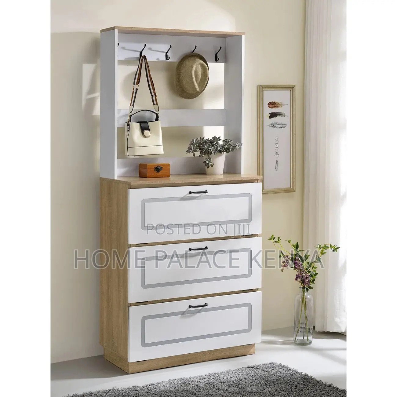 Shoe Rack; Modern Wooden Three Drawer Shoe Rack for Home Storage