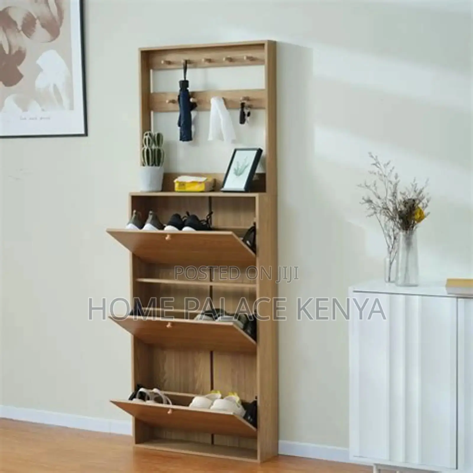 Shoe Rack; Modern Wooden Three Drawer Shoe Rack for Home Storage