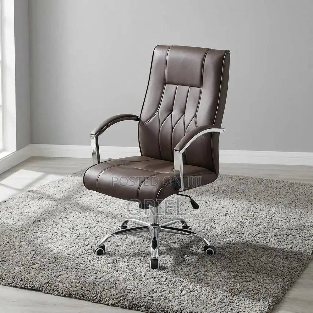 Office Chair : Brown Leather Mid-Back Office Chair
