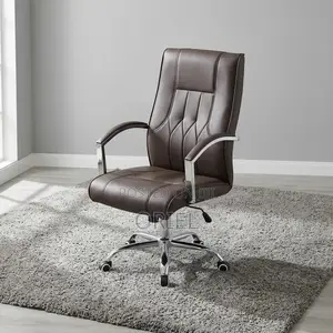 Office Chair : Brown Leather Mid-Back Office Chair