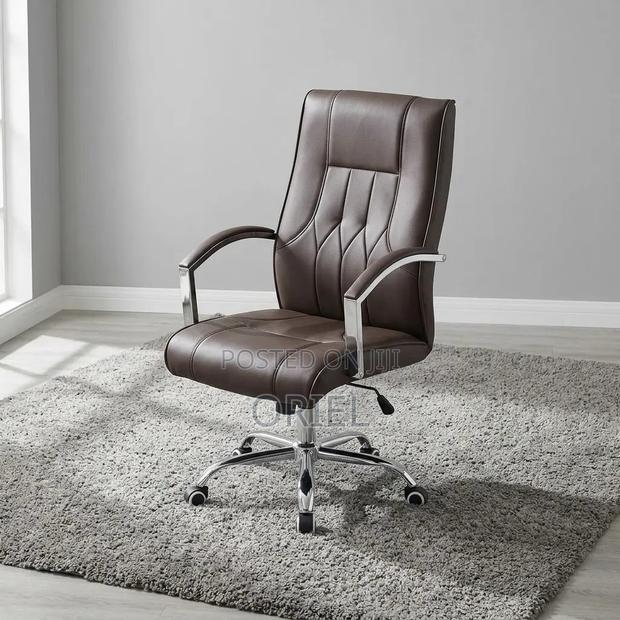 Office Chair : Brown Leather Mid-Back Office Chair