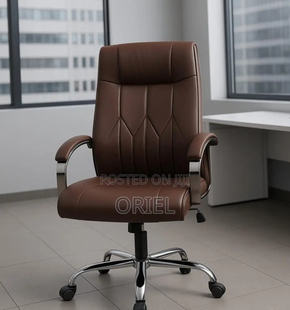 Office Chair : Brown Leather Mid-Back Office Chair