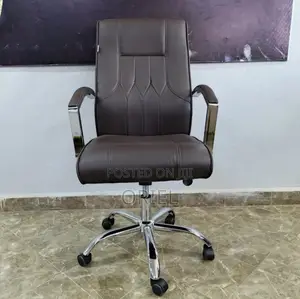 Office Chair : Brown Leather Mid-Back Office Chair