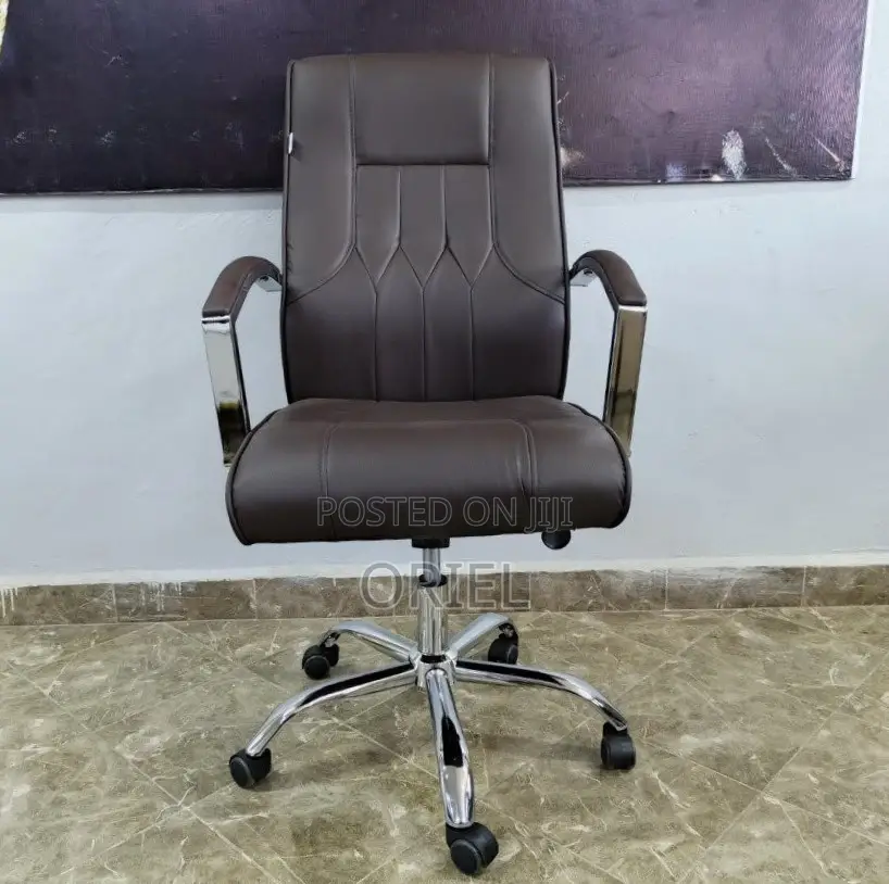 Office Chair : Brown Leather Mid-Back Office Chair