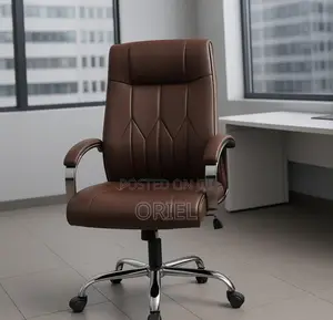 Office Chair : Brown Leather Mid-Back Office Chair