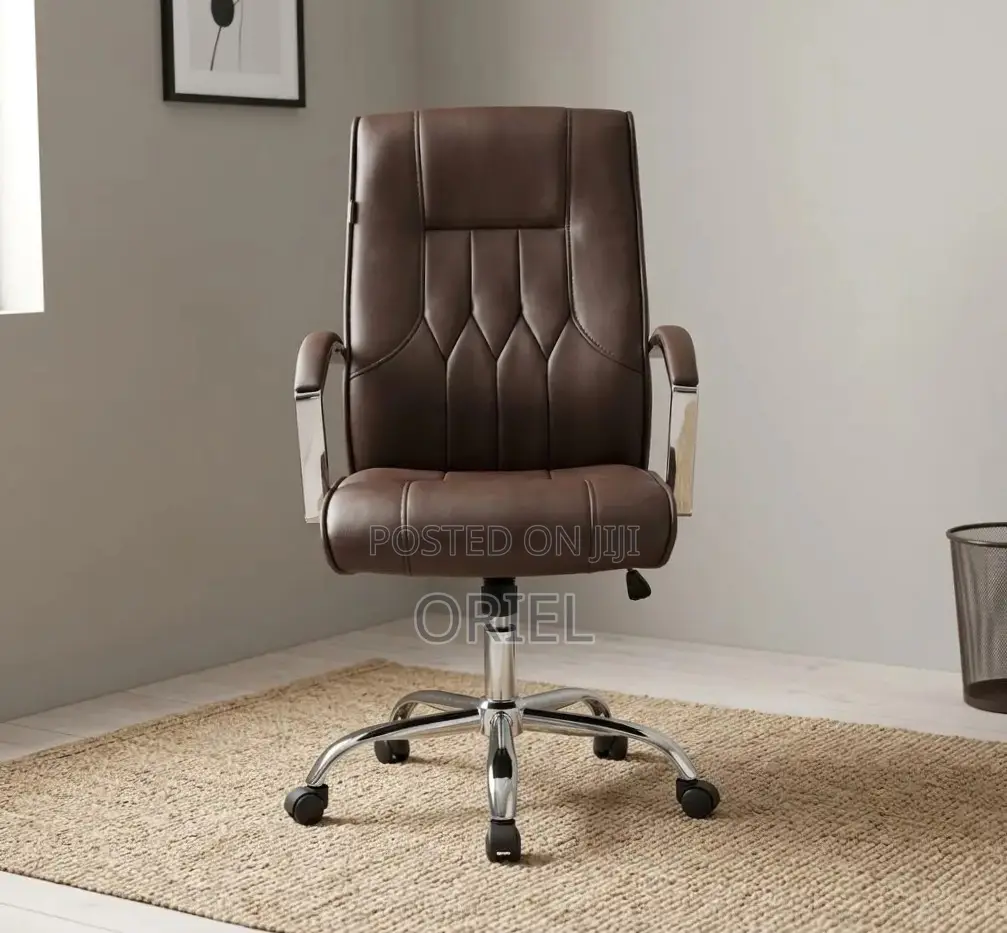 Office Chair : Brown Leather Mid-Back Office Chair